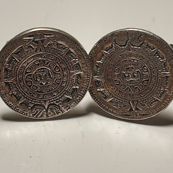 Vintage sterling silver 925 Mayan Aztec Calendar cuff links cufflinks - Picture 4 of 10